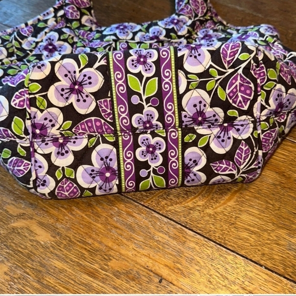 Vera Bradley Plum Petals Purple & Green Floral Quilt Semicircle Tote Bag Purse - Picture 4 of 6